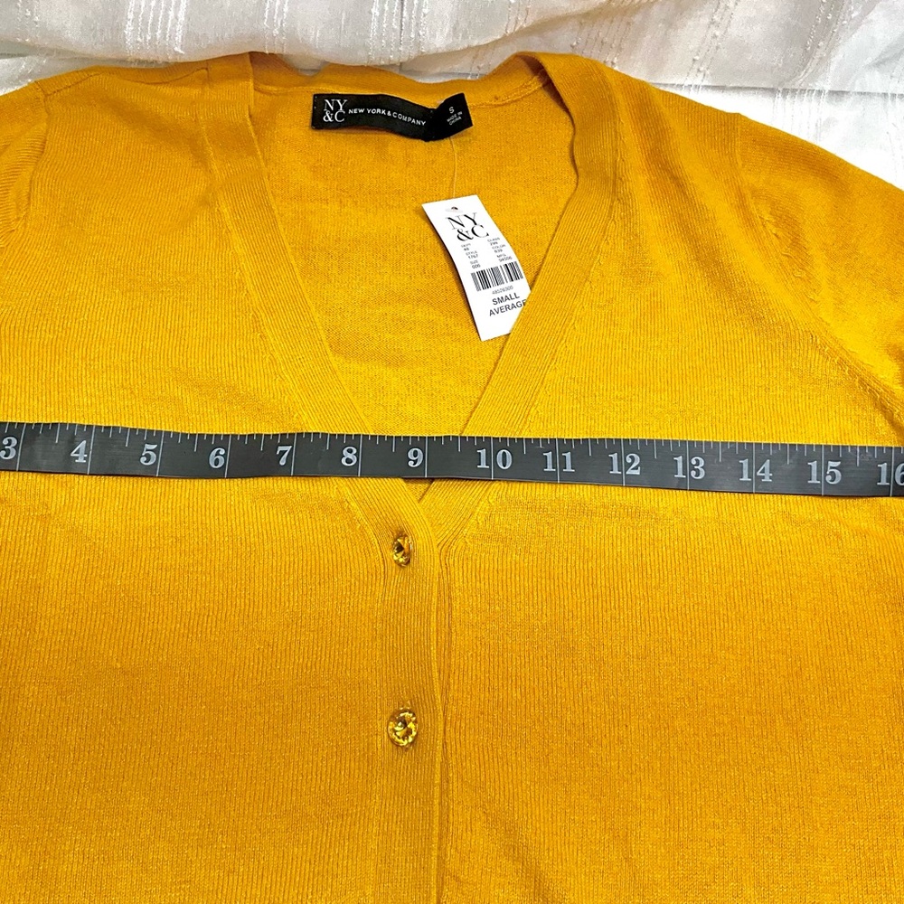 New York & Company Mustard Button-Up Cardigan - Picture 4 of 8